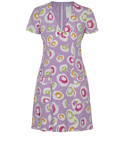 Chanel 1997 Printed Mini Dress, £350, Clothing, Purple, Silk, Front view
