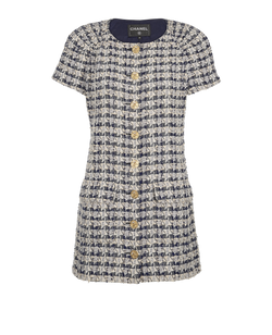 Chanel Runway Dress, Tweed, White/Navy, UK12, 3*