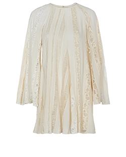 Chloe 2019 Runway Dress, Lace Bell Sleeved Panelled, Silk, Cream, UK 6, 3*