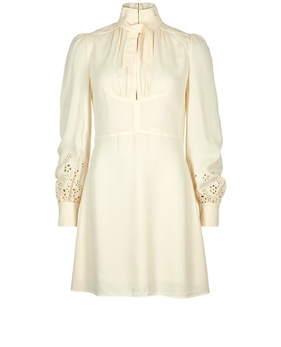 Chloe High Neck Embroidered Dress, &pound;245, Clothing, Cream, Viscose, Front view
