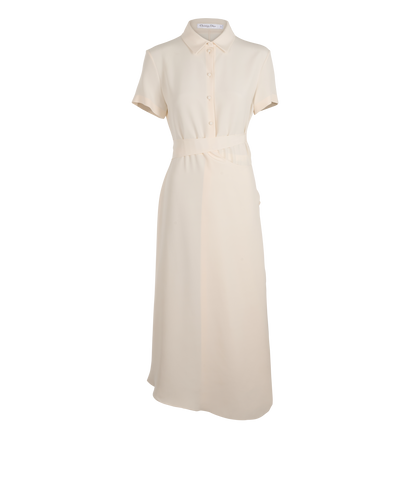 Christian Dior Tie-Waist Short Sleeve Dress, &pound;350, Clothing, Cream, Silk, Front view