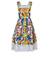 Dolce & Gabbana Majolica Print Square Neck Dress, &pound;450, Clothing, Blue/Orange/White, Cotton, Back view