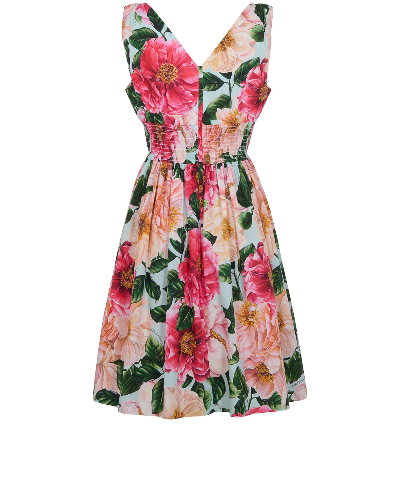 Dolce & Gabbana Floral Dress, &pound;295, Clothing, Green/Pink, Cotton, Back view