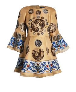 Dolce & Gabbana Ancient Coins Dress,Silk, Multi, UK8, 3*