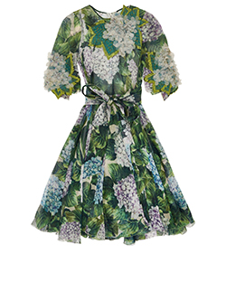 Dolce and Gabbana Chiffon Skater Dress, Silk, Green/Lilac,6, 2*    