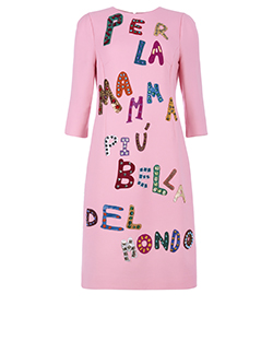 Dolce & Gabbana Mamma Words Dress, Wool, Pink, UK16