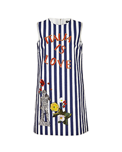 Dolce & Gabbana Italia is Love Embroidered Dress,Cotton,Blue/White, UK 8