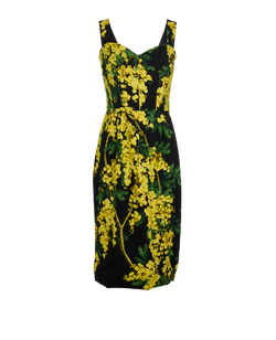 Dolce & Gabbana Floral Midi Dress, Viscose, Black/Yellow, UK10, 2*
