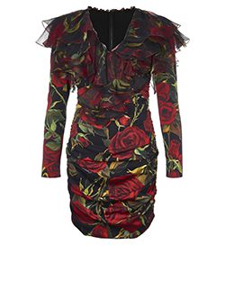 Dolce and Gabbana Rose Print Dress, Silk, Red/Black, 10, 2*