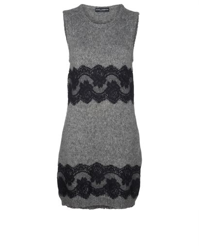 Dolce & Gabbana Lace Knitted Dress, &pound;125, Clothing, Grey, Mohair, Front view