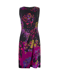 Etro Floral Printed Dress, Wool, Black/Purple, UK 16