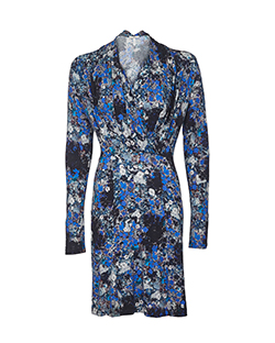 Erdem Floral Dress, Viscose, Blue, UK 8