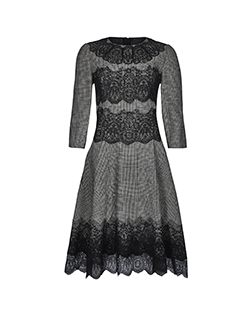 Ermanno Scervino Plaid Lace Detail Dress, Polyamide, Black/White, UK 18