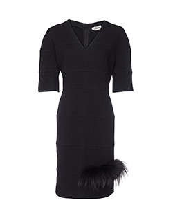 Fendi Fur Trim Dress, Wool, Black, UK 16