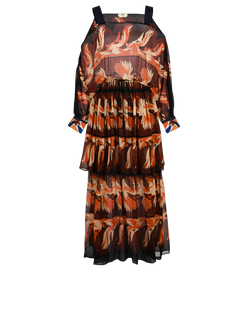 Fendi Parrot Print Cold-Shoulder Dress, Silk, Brown/Orange, UK 10, 2*