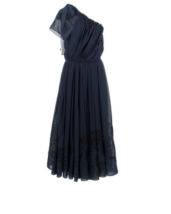 Fendi Embroidered Pleated Dress, Cotton, Navy, UK12, 3*
