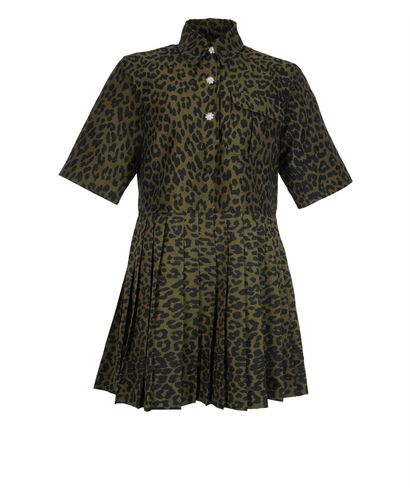 Ganni Hero Leopard Jacquard Crystal Mini Dress, &pound;80, Clothing, Green, Polyester (Polymer), Front view