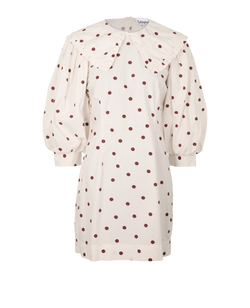 Ganni Sailor Collar Mini Dress, Cotton, White/ Brown Polka Dot, UK10, 3*