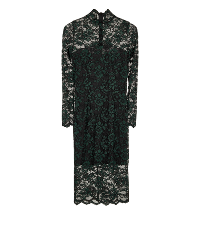 Ganni High Neck Midi Dress, &pound;60, Clothing, Black/Green, Lace, Front view