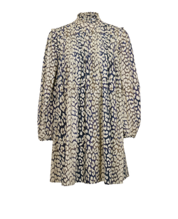 Ganni Animal Print Pleated Dress, Cotton, Cream/Blue, UK 6, 2*