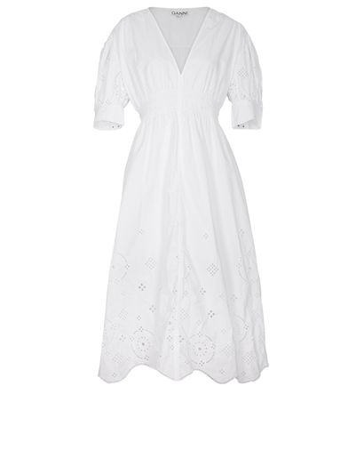 Ganni Broderie Anglaise Smock Midi Dress, front view