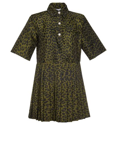 Ganni Hero Leopard Jacquard Crystal Mini Dress, &pound;115, Clothing, Black/Green, Polyester (Polymer), Front view