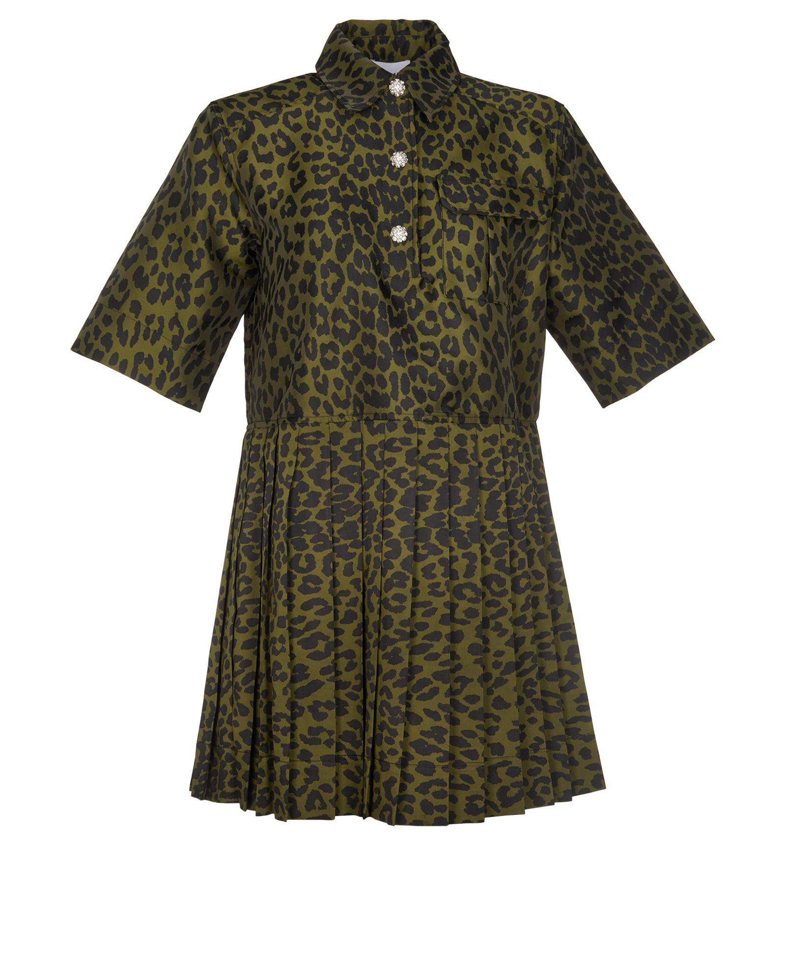 Leopard Jacquard Tie Waist Shirt with Collar