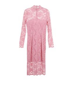 Ganni Lace Detail Dress, Polyamide, Pink, UK10, 3*