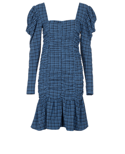 Ganni Mini Check Ruched Dress, front view