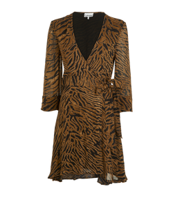 Ganni Animal Print Smock Dress, Viscose, Brown/Black, UK 6, 3*