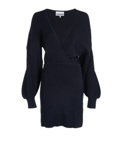 Ganni Melange Knit V-Neck Mini Dress, Viscose/Poly, Navy, Sz M, 3*