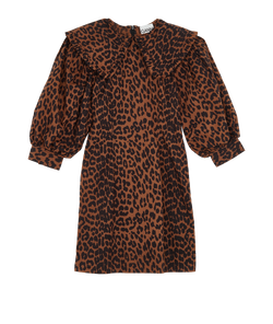 Ganni Leopard Mini Dress, Cotton, Brown, UK4, 2*