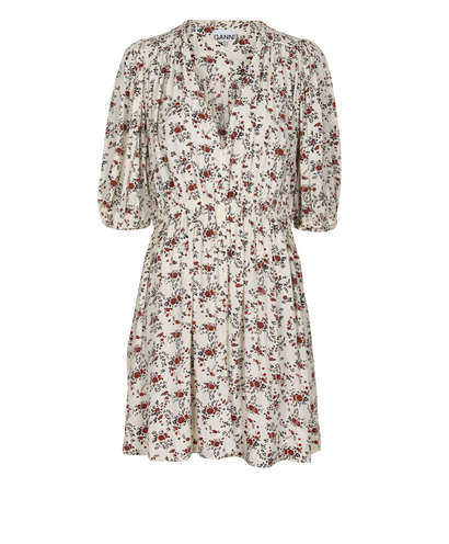 Ganni Flower Print Puff Sleeve Dress, front view