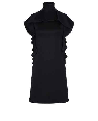 Givenchy Ruffle Mini Shift Dress, &pound;175, Clothing, Black, Viscose, Front view