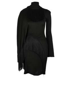 Givenchy Fringed One-Shoulder Dress, Viscose, Black, UK 6, 3*
