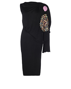 Givenchy Asymmetric Sleeve Printed Dress, Viscose, Black, 10, 2*
