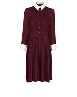 Givenchy Pleated Dress, Viscose/Cotton, Maroon, UK 10