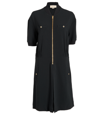 Gucci Front-Zip Dress, &pound;450, Clothing, Black, Acetate/Viscose, Front view