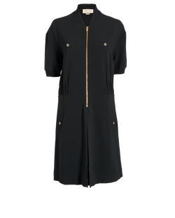 Gucci Front-Zip Dress, Viscose/Acetate, Black, Sz L, 3*