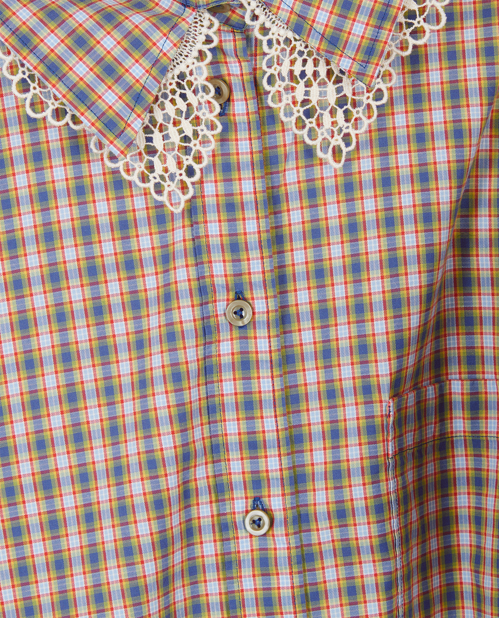 Gucci Crochet Collar Check Shirt Dress, &pound;200, Clothing, Blue/Red/Yellow, Cotton, Other view