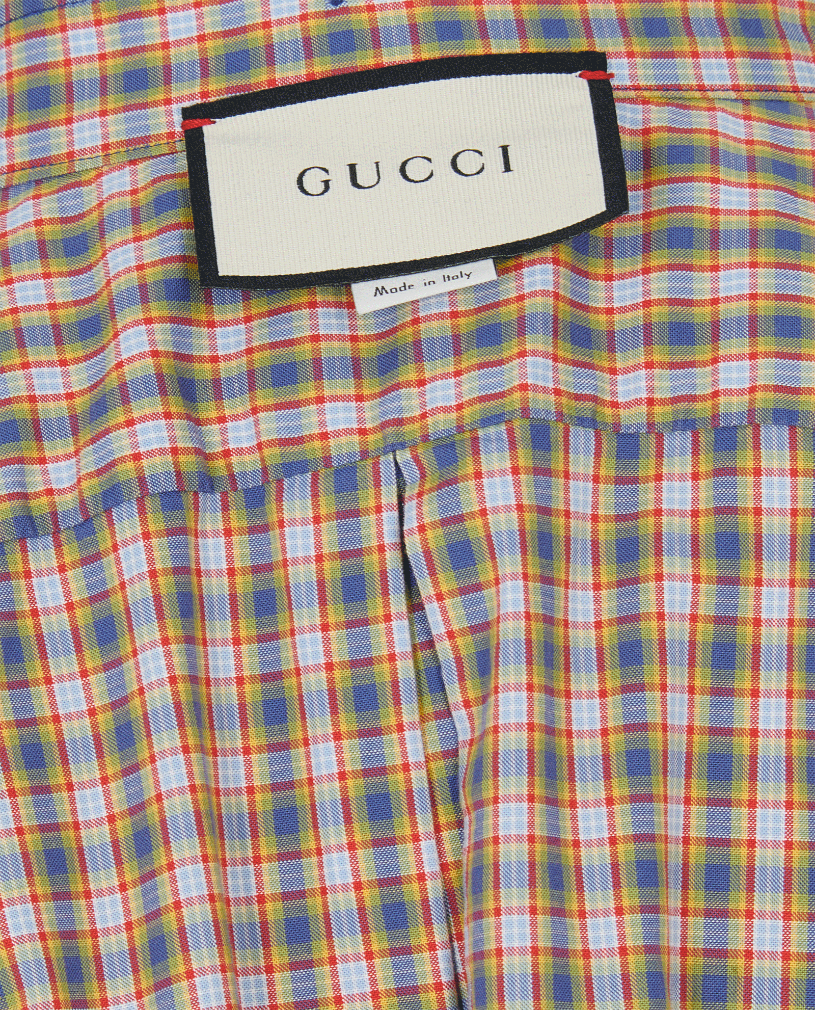 Gucci Crochet Collar Check Shirt Dress, &pound;200, Clothing, Blue/Red/Yellow, Cotton, Other view