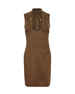 Gucci Tie Neck Sleeveless Dress, Cotton, Khaki, UK10