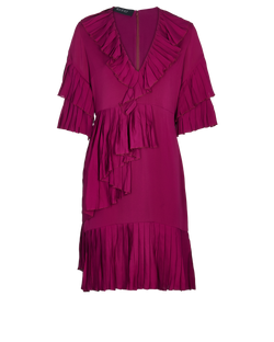 Gucci V Neck Ruffle Dress, Silk, Purple, UK 10, 3*