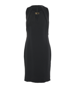 Gucci Logo-Plaque V-Neck Sleeveless Dress, Silk, Black, UK12, 2*
