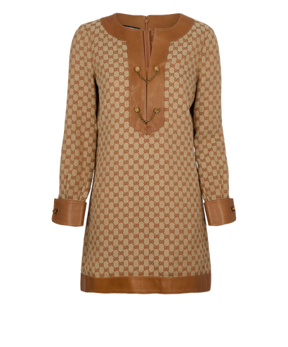 Gucci GG Jacquard Mini Dress, &pound;650, Clothing, Beige/Brown, Leather/Linen, Front view