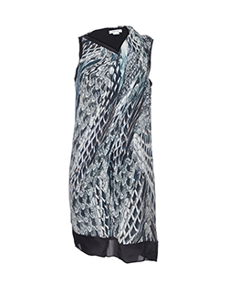 Helmut Lang Print Drape Dress, Viscose, Blue, UK 8