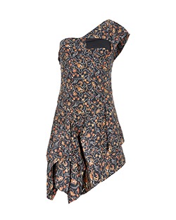 Isabel Marant One Shoulder Dress, Silk, Charcoal/Orange, UK 14