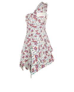 Isabel Marant Floral One Shoulder Dress, Silk, White/Multi, UK 6