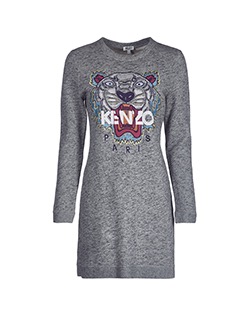 Kenzo Tiger Logo Sweater Dress, Cotton, Grey, UK S