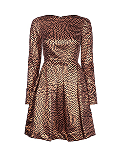 Kenzo Zig Zag Long Sleeve Dress, Straw, Black/Bronze, UK 6